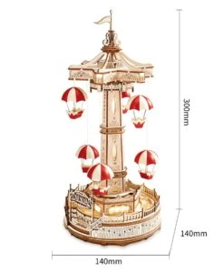 ROKR Parachute Tower Music Box Wooden Model Kit